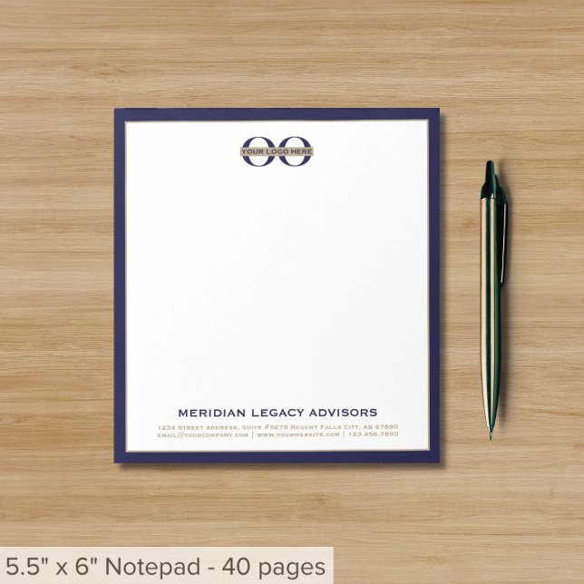Elegant Navy and Gold Business Notepad with Logo (Creator Uploaded)