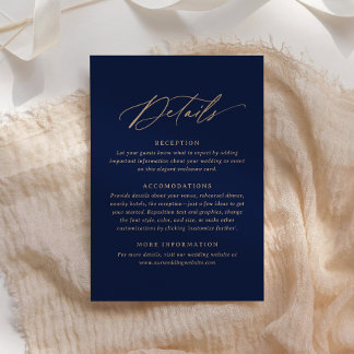 Elegant Navy and Gold Calligraphy Wedding Details RSVP Card