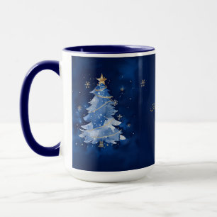 Elegant Navy and Gold Christmas Tree Personalised Mug