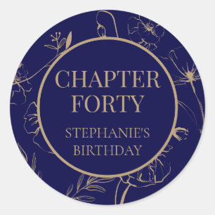 Elegant Navy and Gold Floral Chapter 40th Birthday Classic Round Sticker