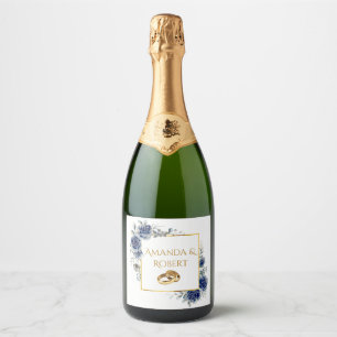 Elegant Navy and Gold Floral Sparkling Wine Label