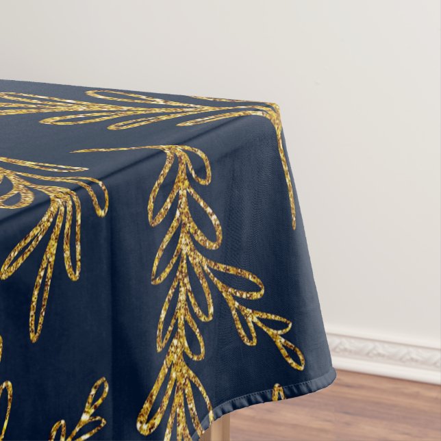 Elegant Navy and Gold Floral Sprig Table Cloth (In Situ)