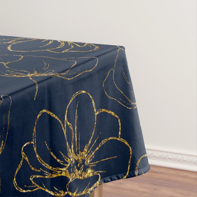 Elegant Navy and Gold Floral Table Cloth (In Situ)