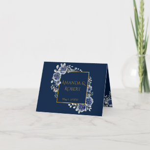 Elegant Navy and Gold Floral Wedding Folded  Thank You Card