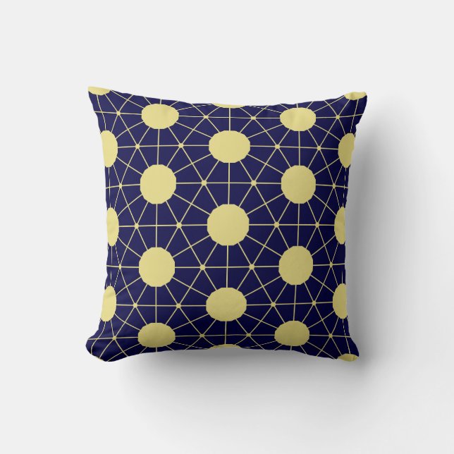 Elegant Navy and Gold Geometric Tile Pattern Cushion (Front)