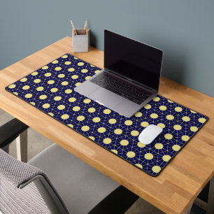 Elegant Navy and Gold Geometric Tile Pattern Desk Mat