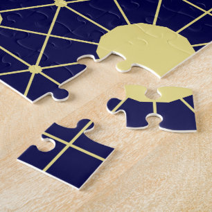 Elegant Navy and Gold Geometric Tile Pattern Jigsaw Puzzle