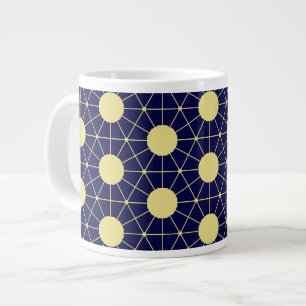 Elegant Navy and Gold Geometric Tile Pattern Large Coffee Mug