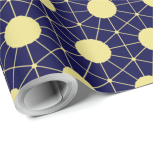 Elegant Navy and Gold Geometric Tile Pattern Wrapping Paper