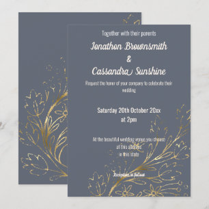 ELEGANT NAVY AND GOLD GOLD LEAF WEDDING INVITATION