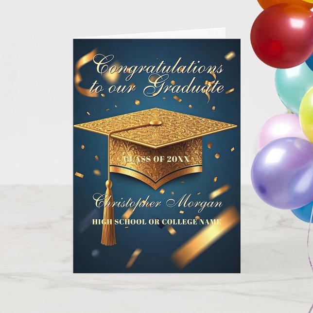 Elegant Navy and Gold Graduation Celebration Card (Creator Uploaded)