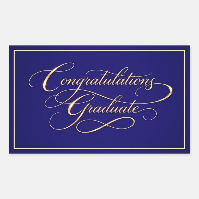 Elegant Navy and Gold Graduation Congratulations  Rectangular Sticker (Front)