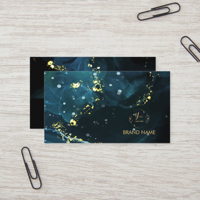 Elegant Navy and Gold Marble Style Design Business Card (Front/Back In Situ)