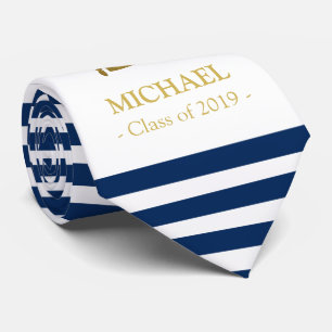 Elegant navy and gold personalised graduation tie