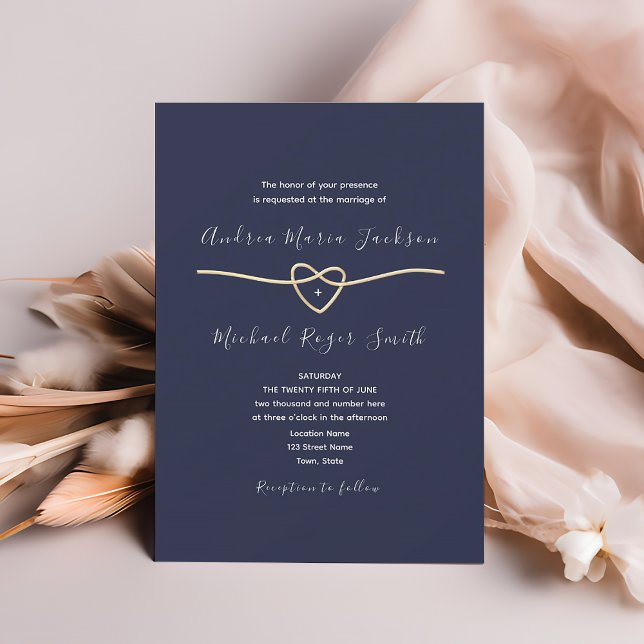 Elegant Navy and Gold Rope Heart Invitation (Creator Uploaded)