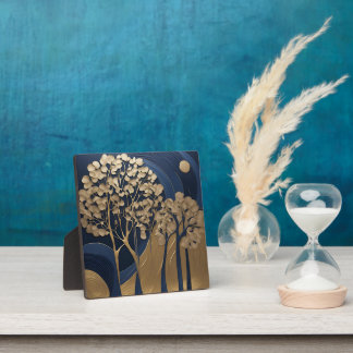 Elegant Navy and Gold Textured Metallic Moonlit  Plaque
