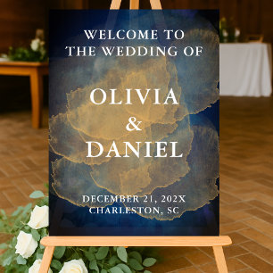 Elegant Navy and Gold Winter Wedding Welcome Acrylic Sign