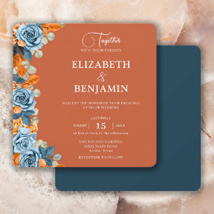 Elegant Navy And Rust Dark Terracota Boho Wedding Invitation