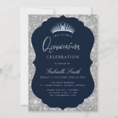 Elegant navy and silver Quinceanera invitation (Front)