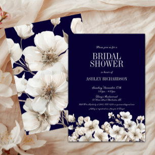 Elegant Navy and White Floral Bridal Shower Invitation
