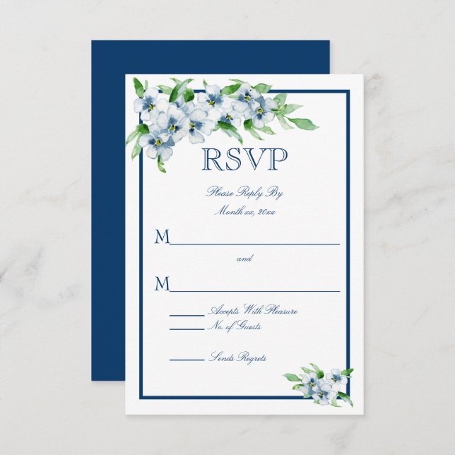 Elegant Navy and White, Wedding RSVP (Front/Back)