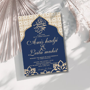 Elegant Navy Arabic Oriental golden wedding  Invitation