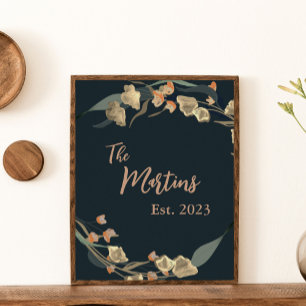 Elegant Navy Beige Botanical Family Poster