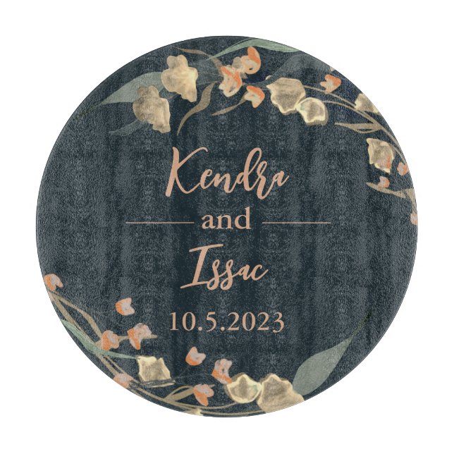 Elegant Navy Beige Botanical Wedding  Cutting Board (Front)