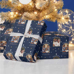 Elegant Navy Blue 2 Photo Arch Modern Christmas Wrapping Paper