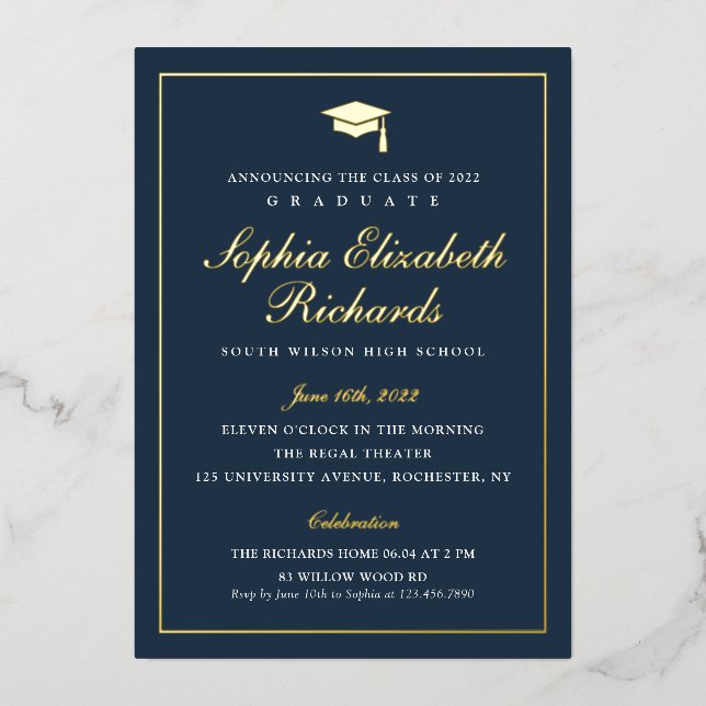 Elegant navy Blue 3 Photo Graduation  (Front)