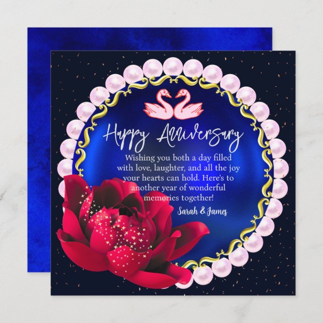 Elegant Navy-Blue 5th Happy Wedding Anniversary Card (Front/Back)