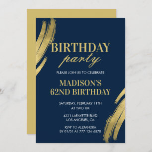 Elegant Navy blue 62nd birthday Party invitations