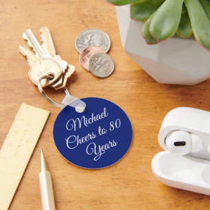 Elegant Navy Blue 80th Birthday Keychain