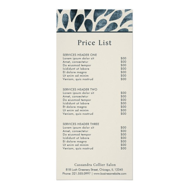 Elegant Navy Blue Abstract Modern Rack Card (Front)