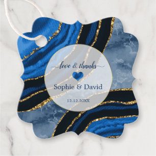 Elegant Navy Blue Agate Gold Marble Wedding Favour Tags