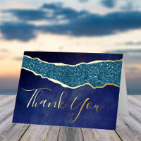 Elegant Navy Blue Agate Wedding Thank You Real