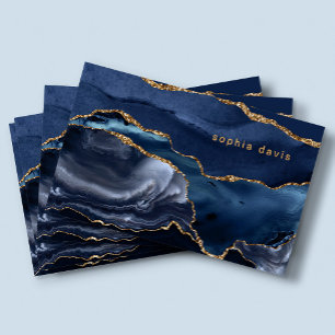 Elegant Navy Blue Agate with Faux Gold Business Card