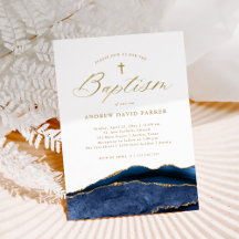 Elegant Navy Blue Agate with Gold Cross | Baptism