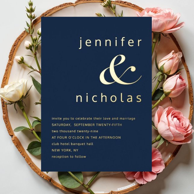 Elegant Navy Blue Ampersand Wedding Gold (Elegant Navy Blue Ampersand Wedding Gold Foil Invitation)