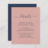 Elegant Navy Blue and Blush Wedding Enclosure Card