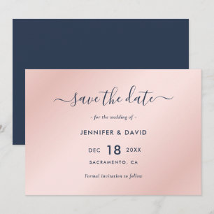 Elegant Navy Blue and Blush Wedding Save The Date