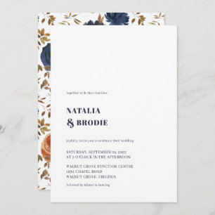 Elegant NAVY BLUE and Floral Wedding Invitation