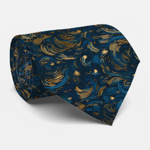 Elegant Navy Blue and Gold Abstract Swirl Tie