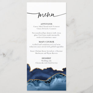 Elegant Navy Blue and Gold Agate Wedding Menu