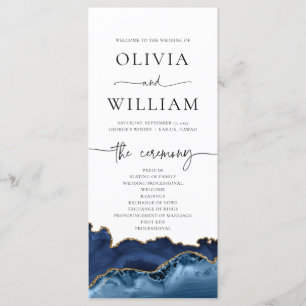 Elegant Navy Blue and Gold Agate Wedding Program Menu