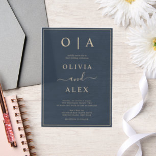 Elegant Navy Blue and Gold Classic Wedding Vellum Invitations