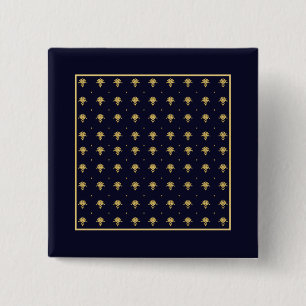Elegant Navy Blue and Gold Damask 15 Cm Square Badge