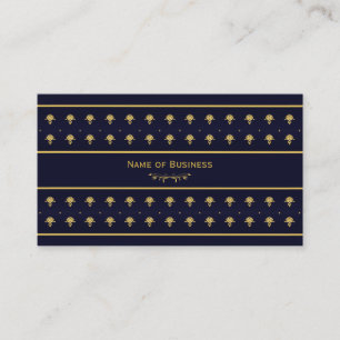 Elegant Navy Blue And Gold Damask Business Card