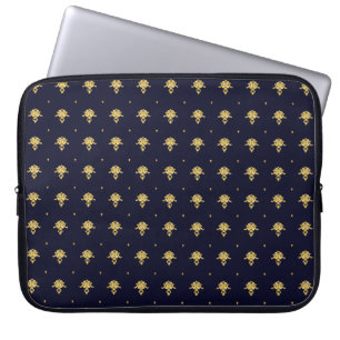 Elegant Navy Blue and Gold Damask Laptop Sleeve