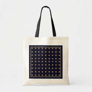 Elegant Navy Blue and Gold Damask Tote Bag